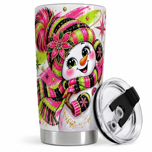 Bold Neon Snowman Tumbler, 20oz Stainless Steel Tumbler for Travel