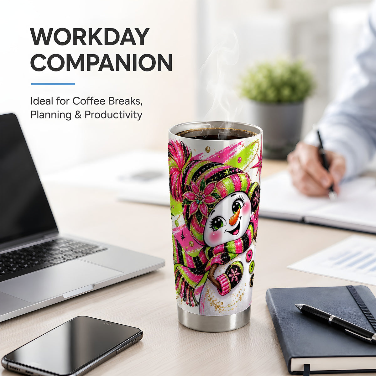 #pl[20oz|Steel] Bold Neon Snowman Tumbler, 20oz Stainless Steel Tumbler for Travel