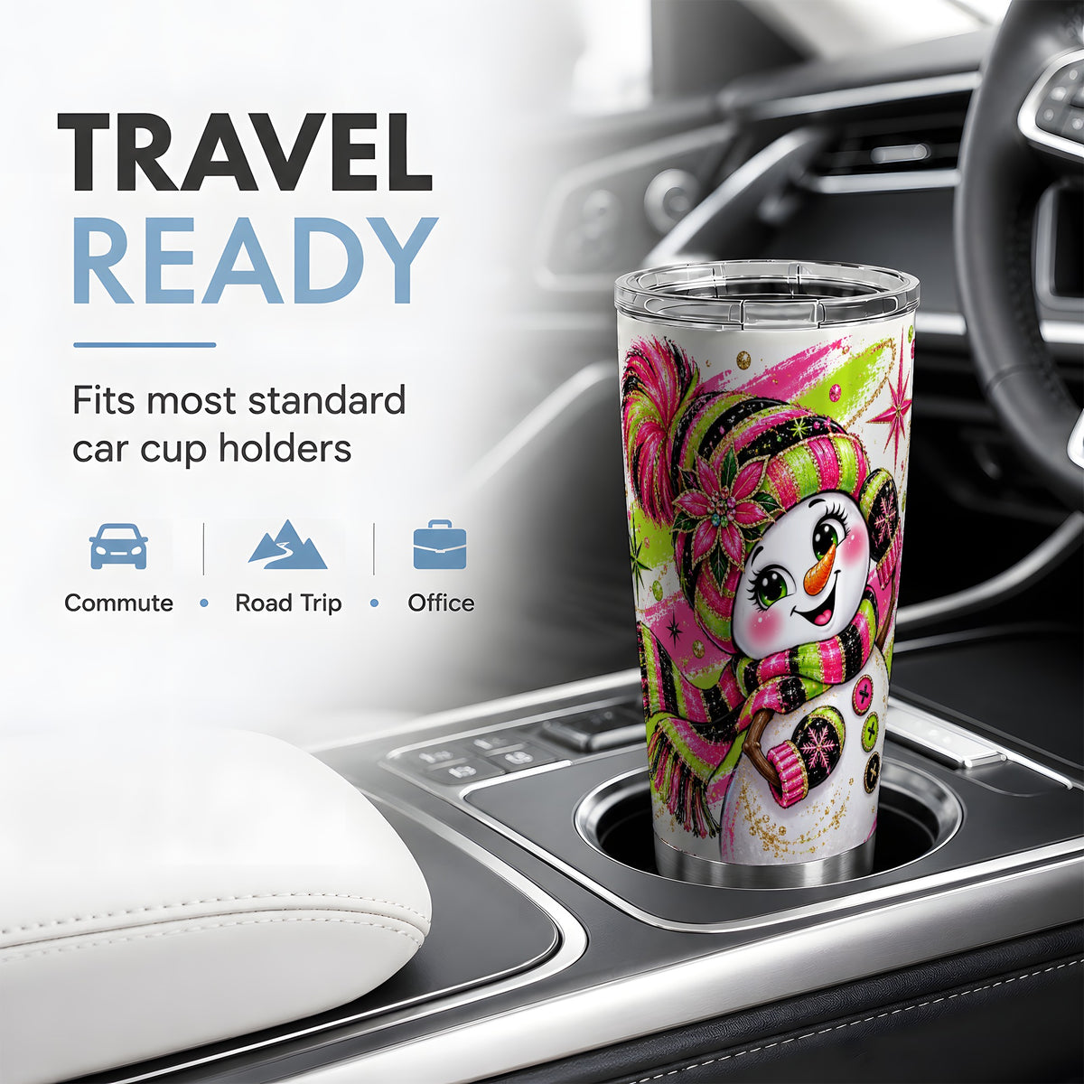 #pl[20oz|Steel] Bold Neon Snowman Tumbler, 20oz Stainless Steel Tumbler for Travel