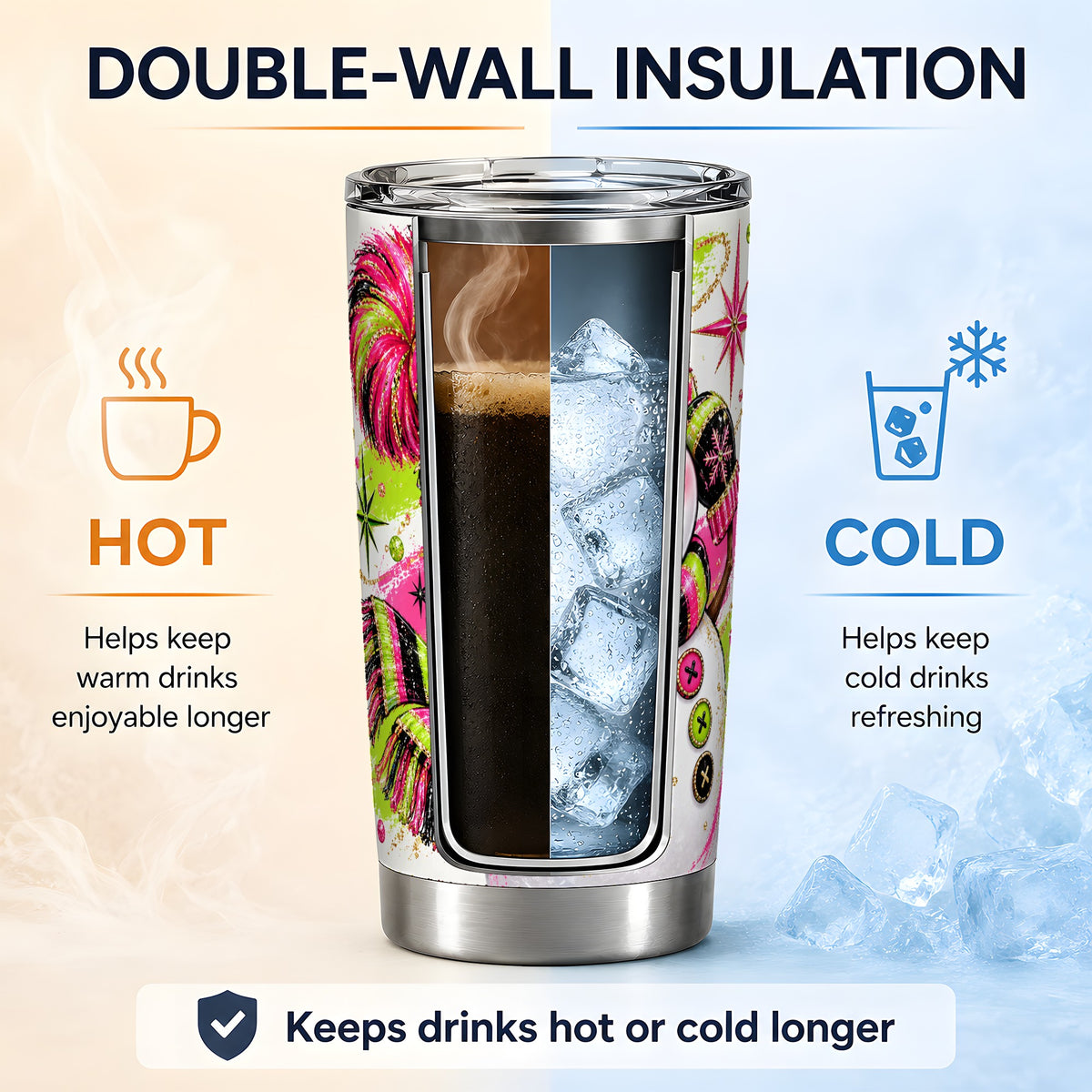 #pl[20oz|Steel] Bold Neon Snowman Tumbler, 20oz Stainless Steel Tumbler for Travel