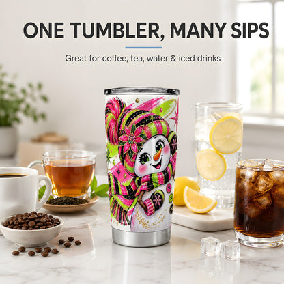 #pl[20oz|Steel] Bold Neon Snowman Tumbler, 20oz Stainless Steel Tumbler for Travel