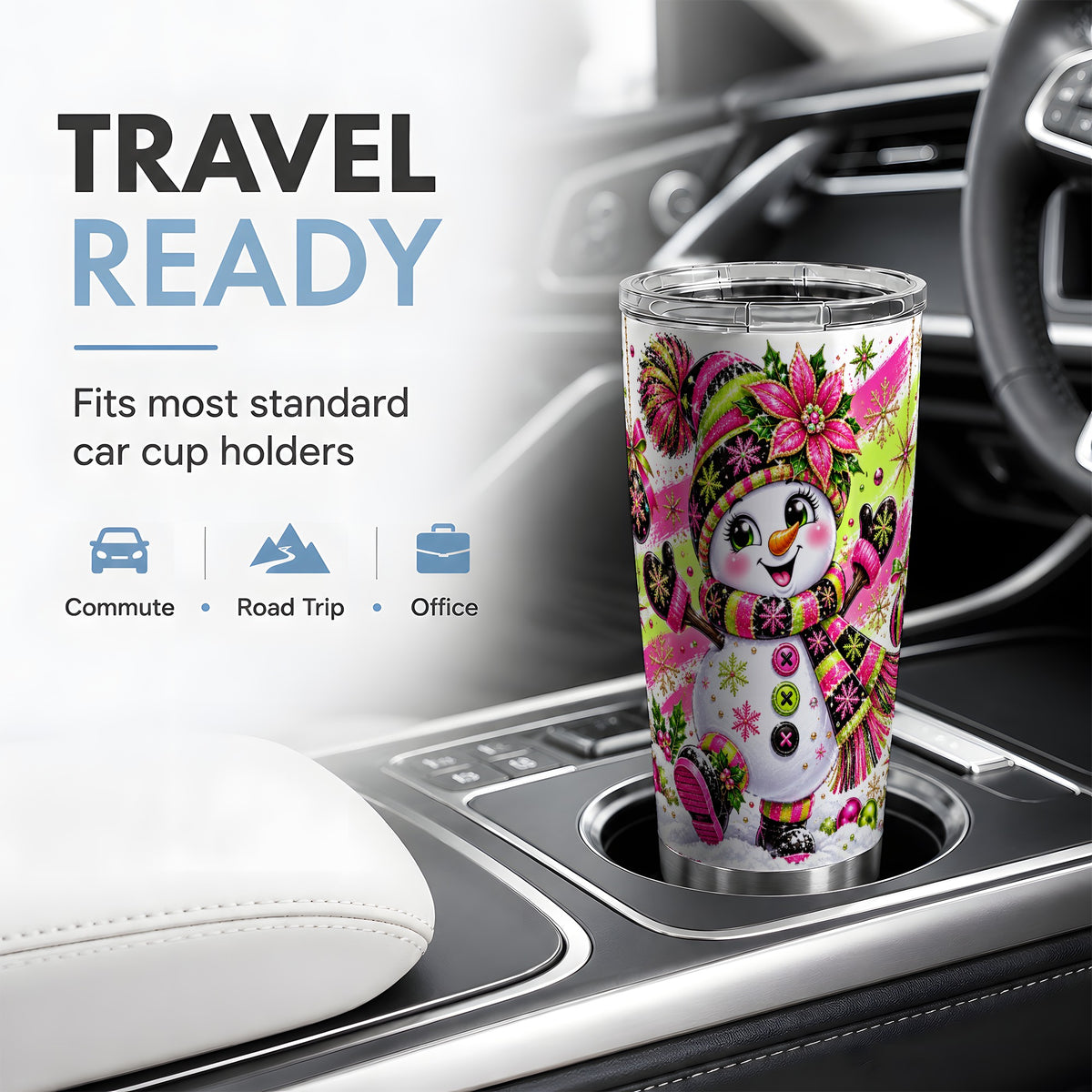 #pl[20oz|Steel] Colorful Christmas Snowman Tumbler, 20oz Tumbler with Festive Artwork