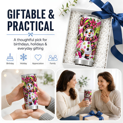 #pl[20oz|Steel] Colorful Christmas Snowman Tumbler, 20oz Tumbler with Festive Artwork