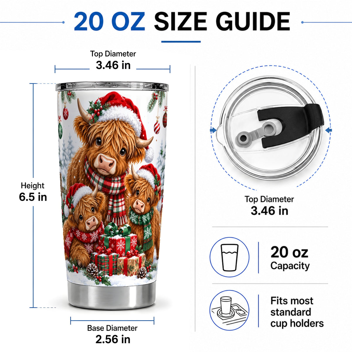 #pl[20oz|Steel] Christmas Highland Cow Tumbler, 20oz Tumbler with Winter Farm Artwork