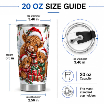 #pl[20oz|Steel] Christmas Highland Cow Tumbler, 20oz Tumbler with Winter Farm Artwork