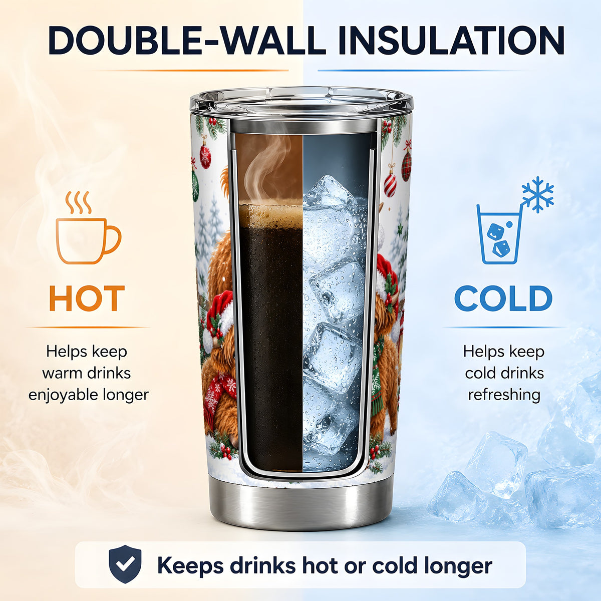 #pl[20oz|Steel] Christmas Highland Cow Tumbler, 20oz Tumbler with Winter Farm Artwork
