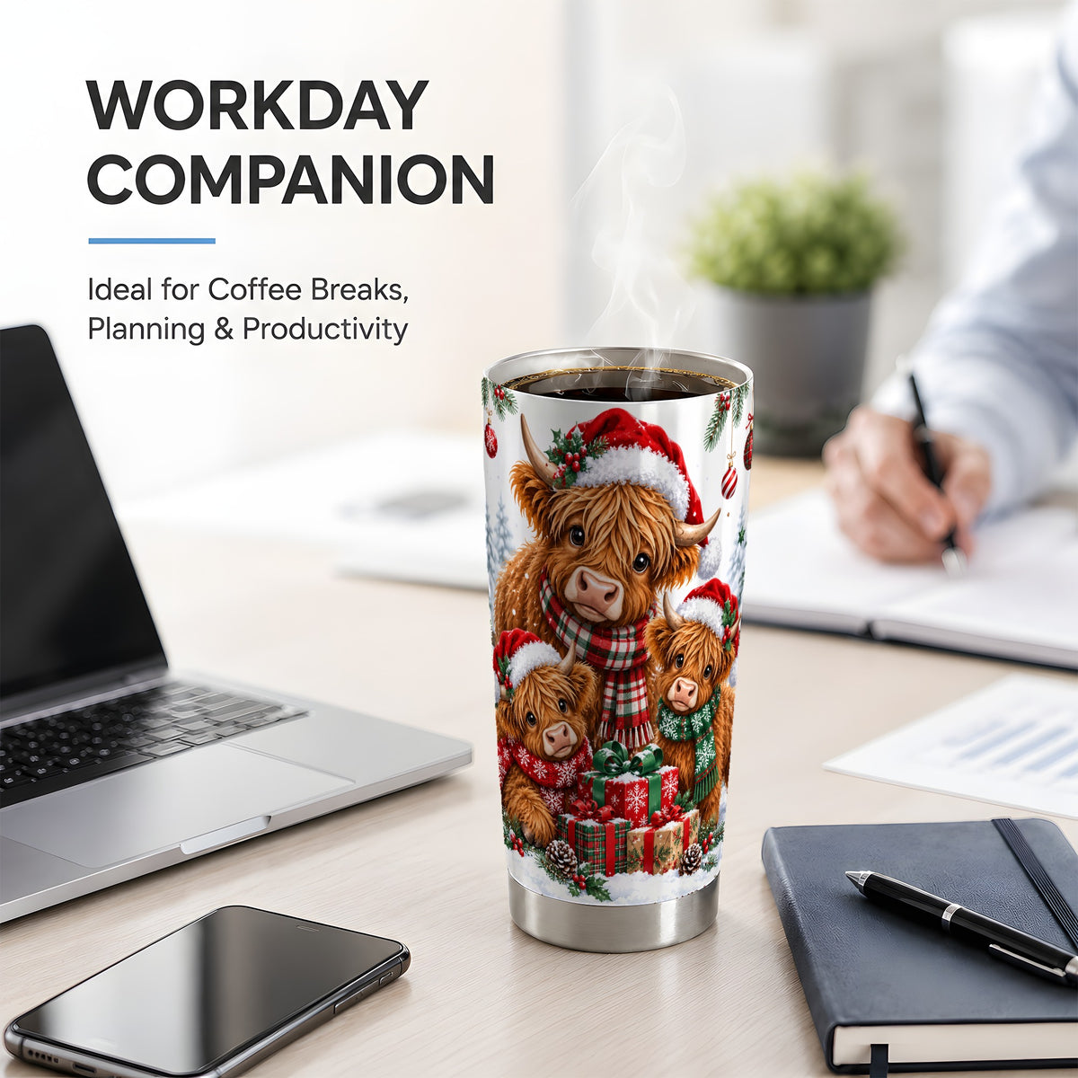 #pl[20oz|Steel] Christmas Highland Cow Tumbler, 20oz Tumbler with Winter Farm Artwork