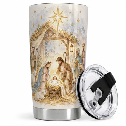 Nativity Scene Tumbler, 20oz Tumbler with Watercolor Christmas Artwork