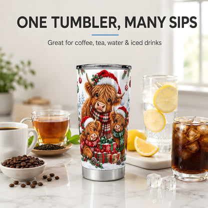 #pl[20oz|Steel] Christmas Highland Cow Tumbler, 20oz Tumbler with Winter Farm Artwork