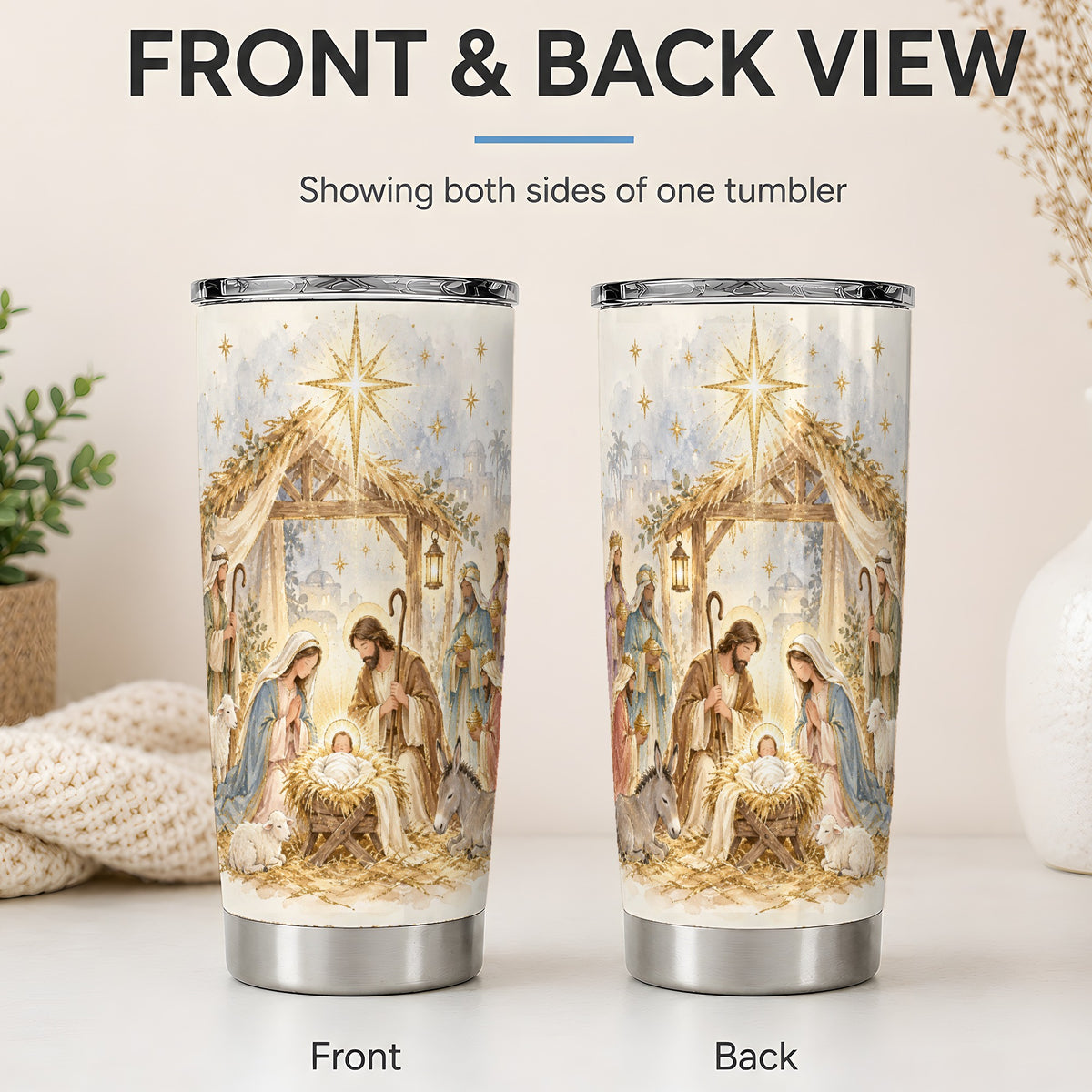 #pl[20oz|Steel] Nativity Scene Tumbler, 20oz Tumbler with Watercolor Christmas Artwork