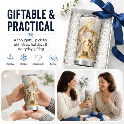 #pl[20oz|Steel] Nativity Scene Tumbler, 20oz Tumbler with Watercolor Christmas Artwork