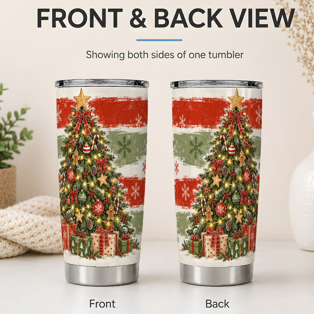 #pl[20oz|Steel] Vintage Christmas Tree Tumbler, 20oz Tumbler with Holiday Artwork