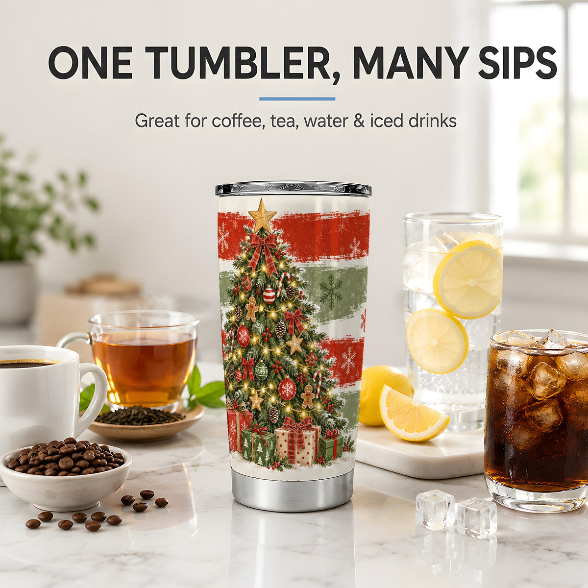 #pl[20oz|Steel] Vintage Christmas Tree Tumbler, 20oz Tumbler with Holiday Artwork