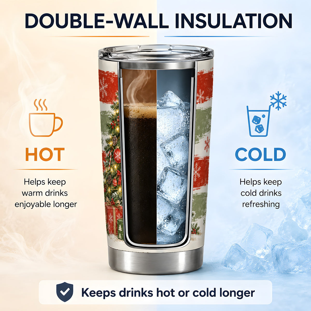 #pl[20oz|Steel] Vintage Christmas Tree Tumbler, 20oz Tumbler with Holiday Artwork