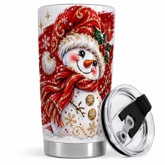 Red Christmas Snowman Tumbler, 20oz Tumbler with Festive Artwork
