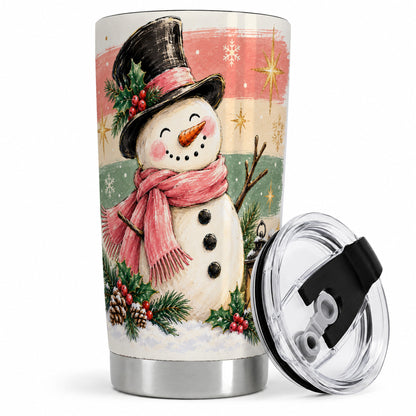 Pink Scarf Snowman Tumbler, 20oz Tumbler with Winter Artwork