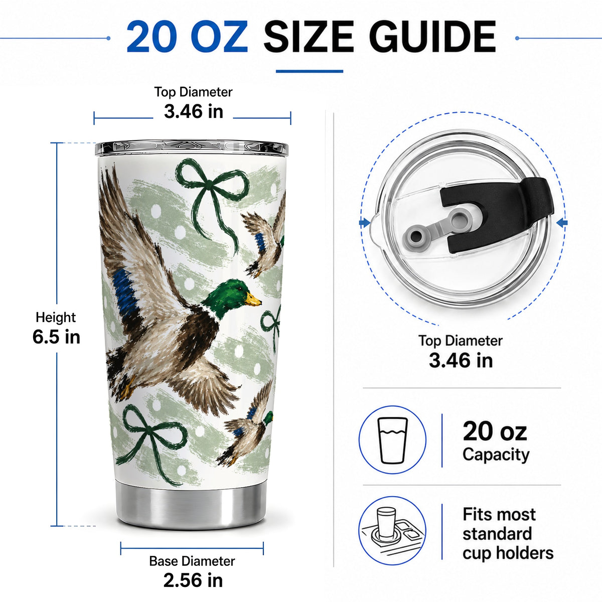 #pl[20oz|Steel] Mallard Duck 20oz Stainless Steel Tumbler, Flying Waterfowl Bow Art