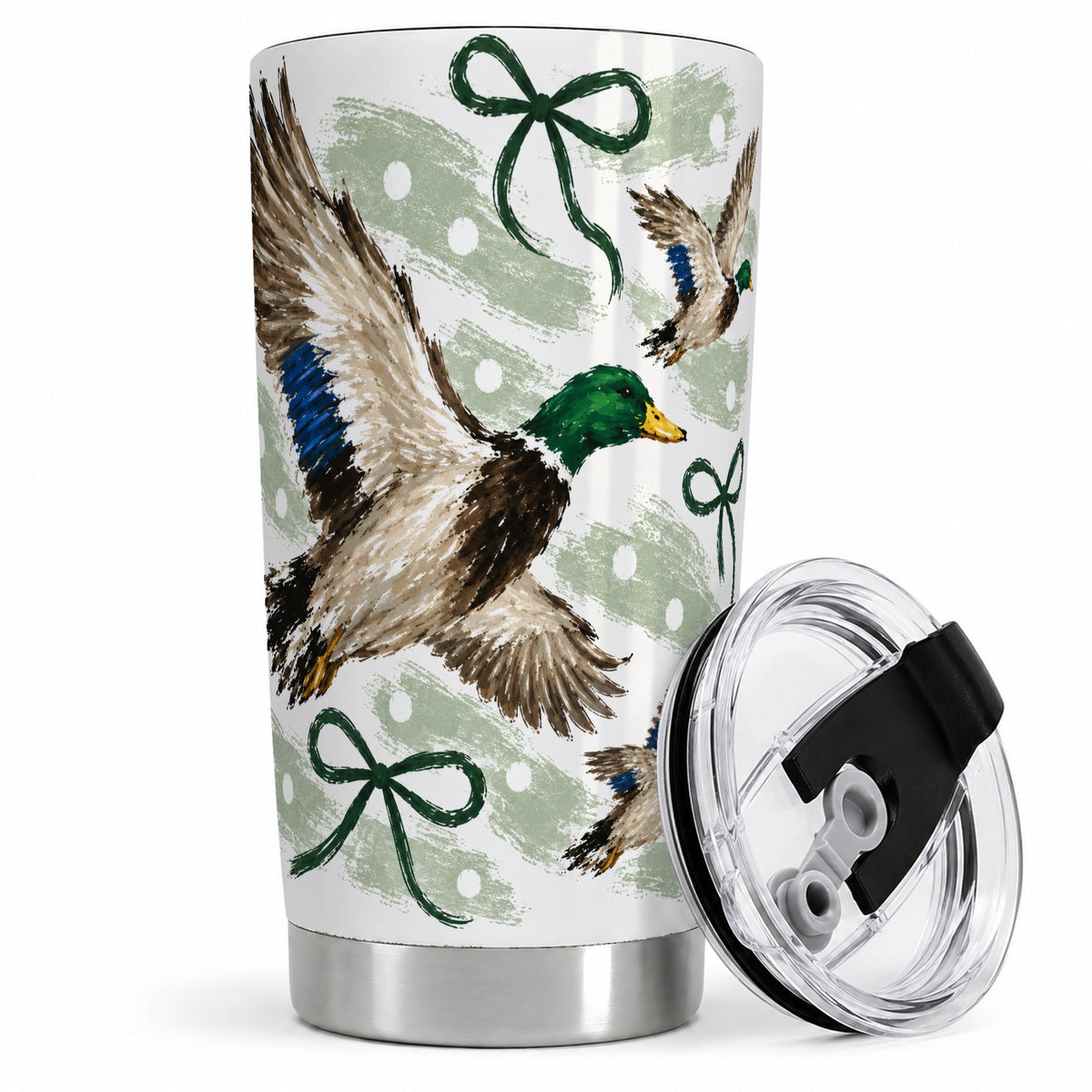 Mallard Duck 20oz Stainless Steel Tumbler, Flying Waterfowl Bow Art