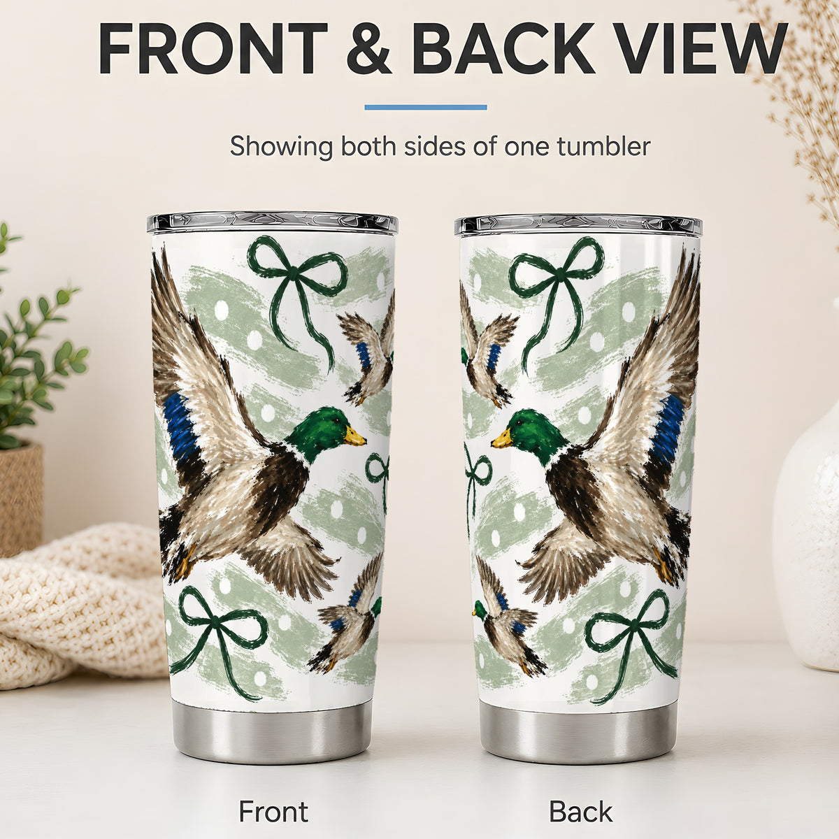 #pl[20oz|Steel] Mallard Duck 20oz Stainless Steel Tumbler, Flying Waterfowl Bow Art