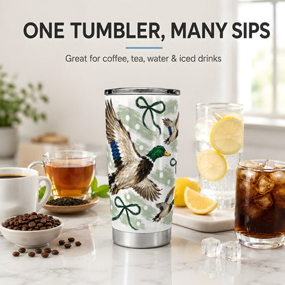 #pl[20oz|Steel] Mallard Duck 20oz Stainless Steel Tumbler, Flying Waterfowl Bow Art