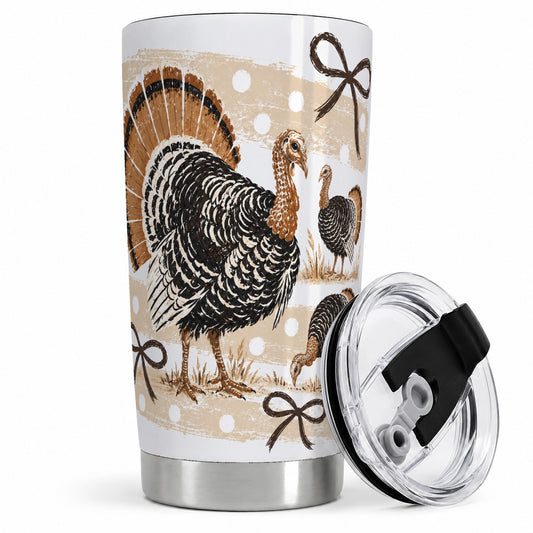 Thanksgiving Turkey 20oz Stainless Steel Tumbler, Rustic Bow Fall Art