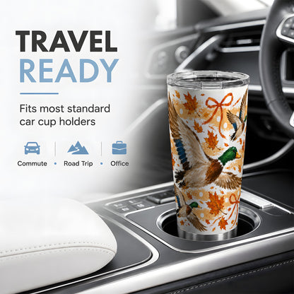 #pl[20oz|Steel] Fall Mallard Duck 20oz Stainless Steel Tumbler, Autumn Leaves Bow Art