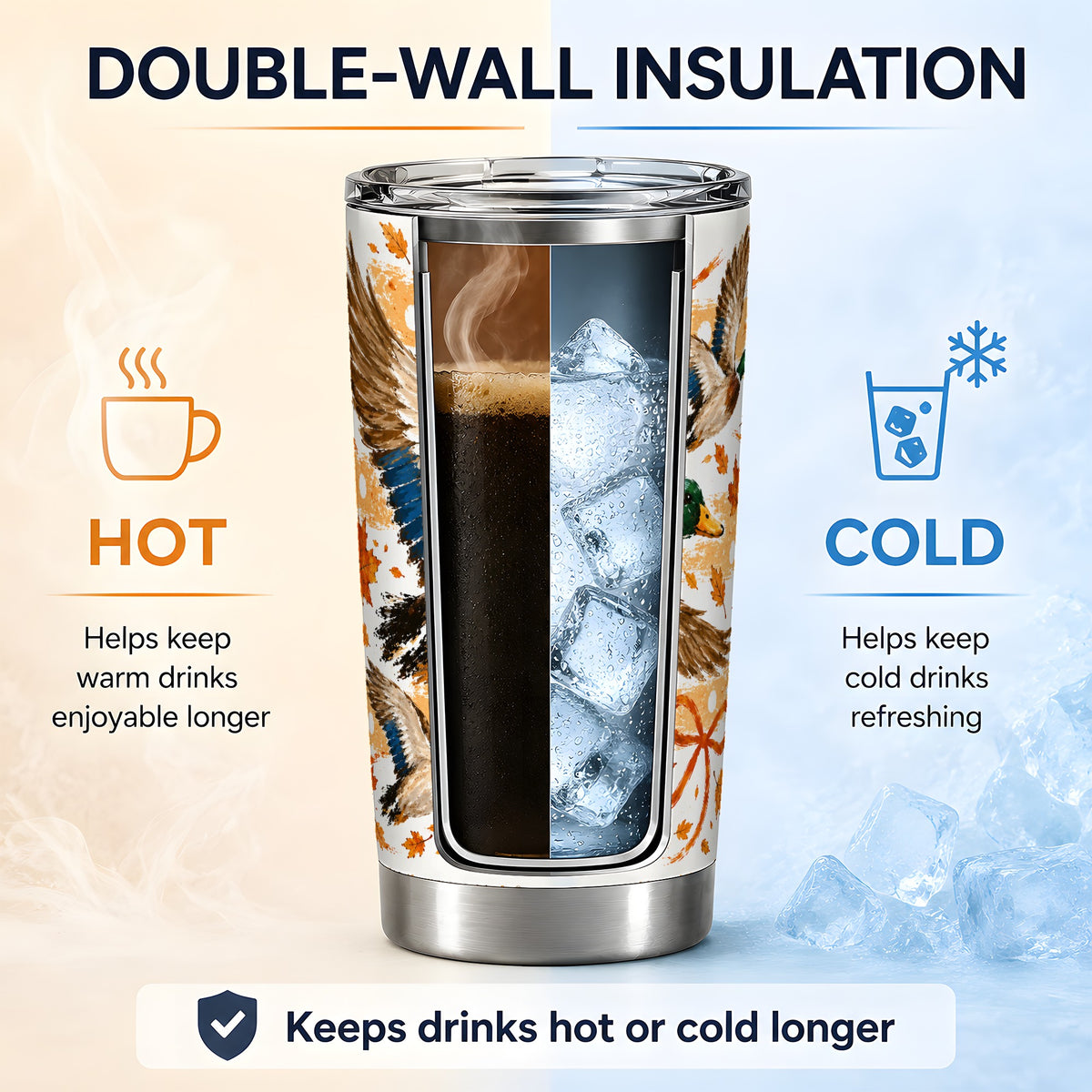 #pl[20oz|Steel] Fall Mallard Duck 20oz Stainless Steel Tumbler, Autumn Leaves Bow Art