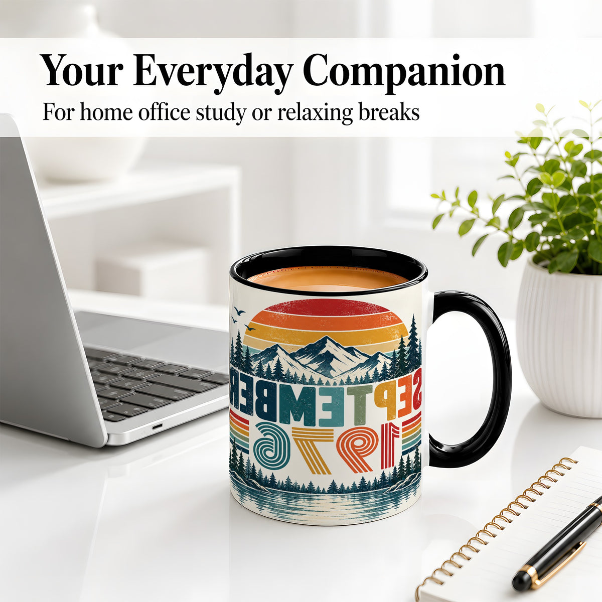 #pl[11oz|Black] September 1976 Retro Ceramic Mug, Mountain Forest Lake Design