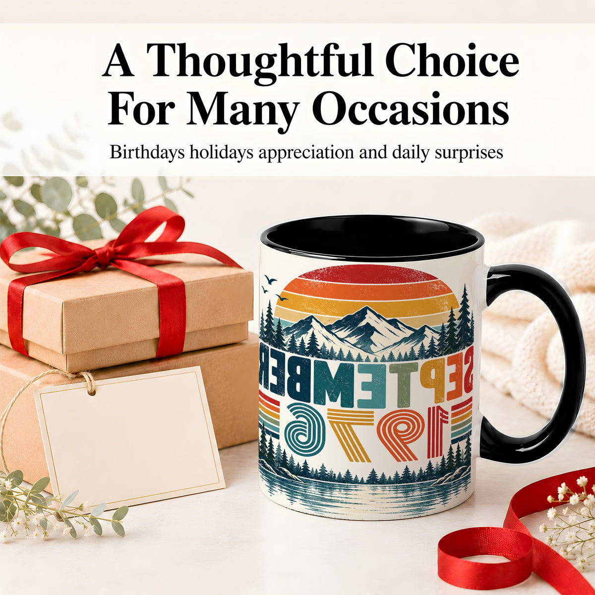 #pl[11oz|Black] September 1976 Retro Ceramic Mug, Mountain Forest Lake Design