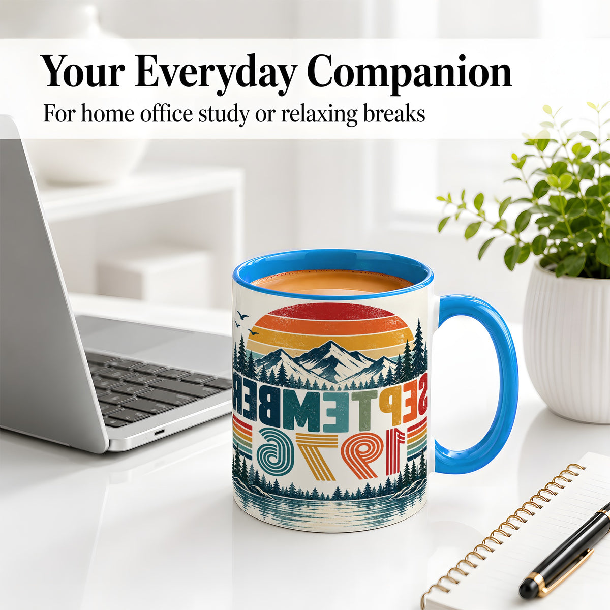 #pl[11oz|Blue] September 1976 Retro Ceramic Mug, Mountain Forest Lake Design