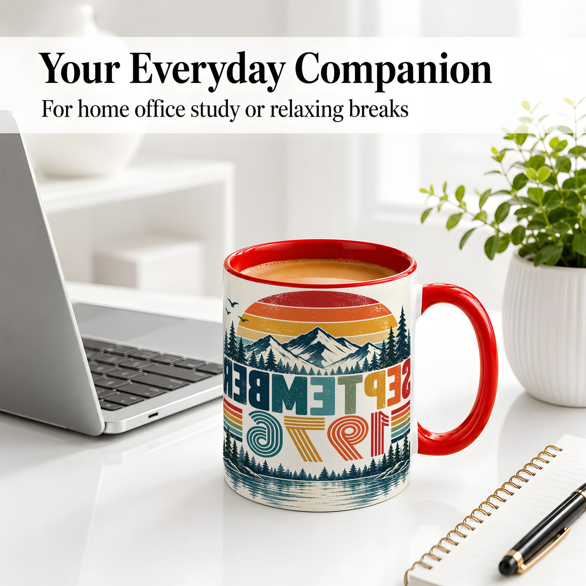 #pl[11oz|Red] September 1976 Retro Ceramic Mug, Mountain Forest Lake Design