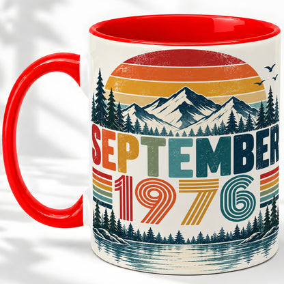September 1976 Retro Ceramic Mug, Mountain Forest Lake Design
