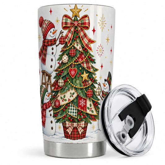 Snowman Christmas Tree 20oz Tumbler, Plaid Holiday Artwork Drinkware
