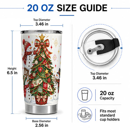 #pl[20oz|Steel] Snowman Christmas Tree 20oz Tumbler, Plaid Holiday Artwork Drinkware