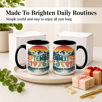 #pl[15oz|Black] September 1976 Retro Ceramic Mug, Mountain Forest Lake Design