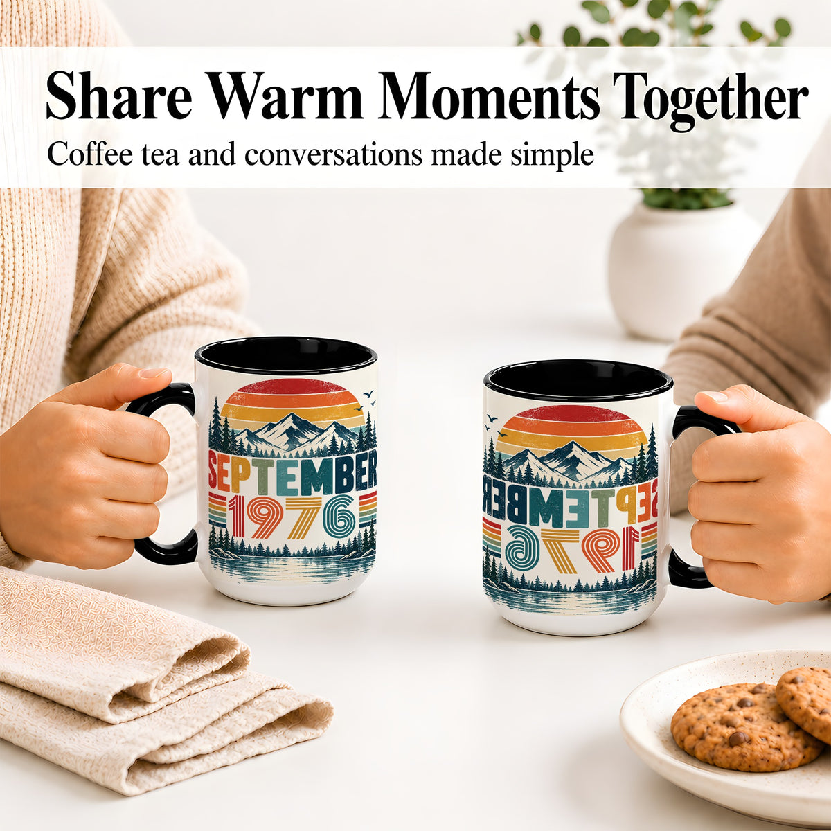 #pl[15oz|Black] September 1976 Retro Ceramic Mug, Mountain Forest Lake Design