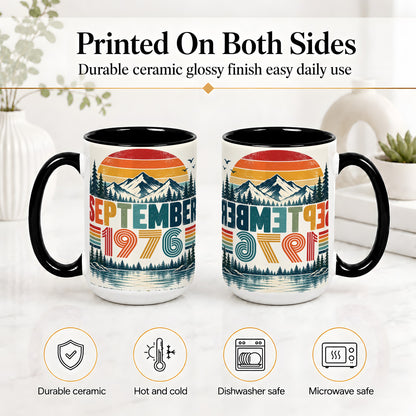 #pl[15oz|Black] September 1976 Retro Ceramic Mug, Mountain Forest Lake Design