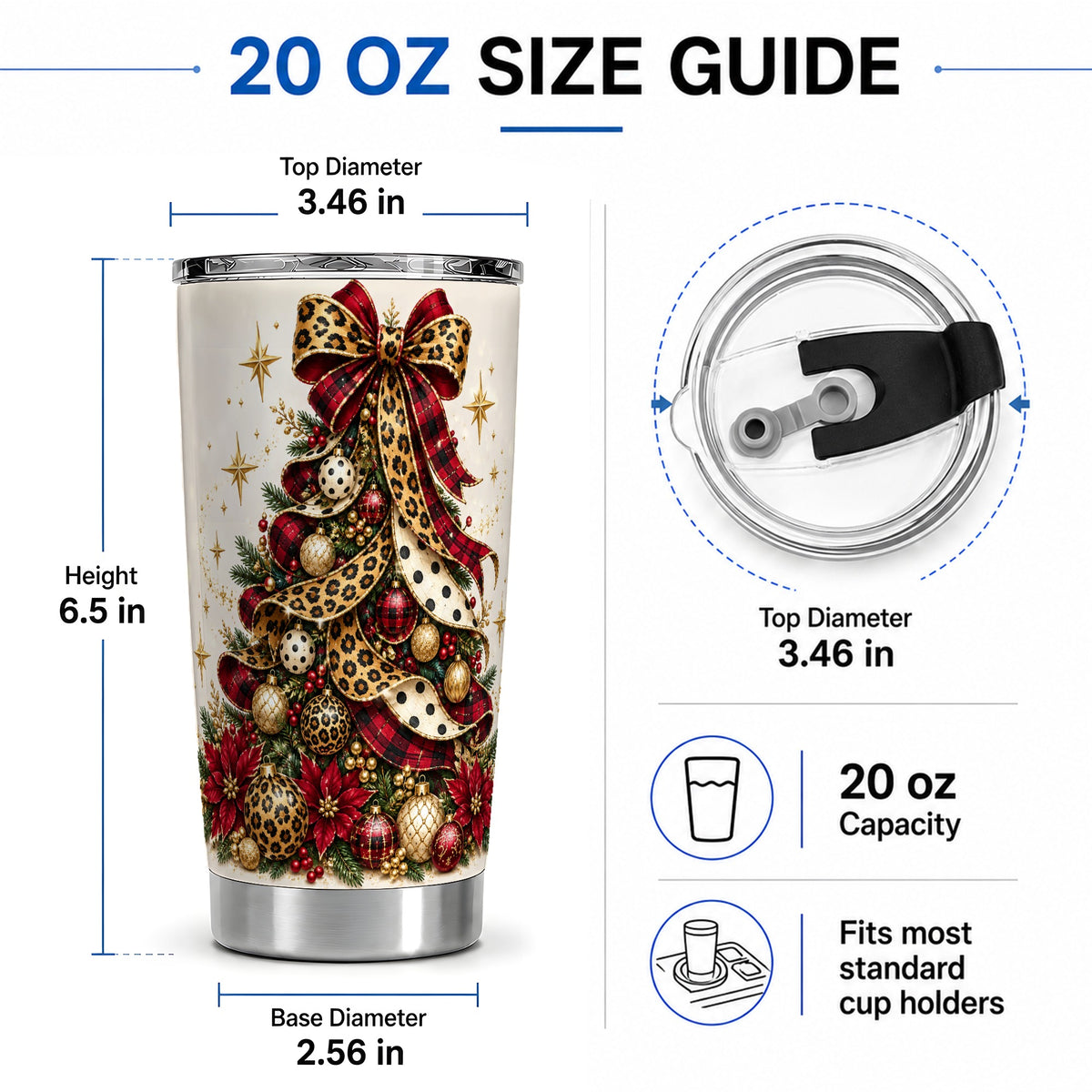 #pl[20oz|Steel] Leopard Christmas Tree Drinkware, 20oz Tumbler with Plaid Ribbon Art