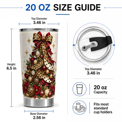 #pl[20oz|Steel] Leopard Christmas Tree Drinkware, 20oz Tumbler with Plaid Ribbon Art