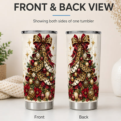 #pl[20oz|Steel] Leopard Christmas Tree Drinkware, 20oz Tumbler with Plaid Ribbon Art