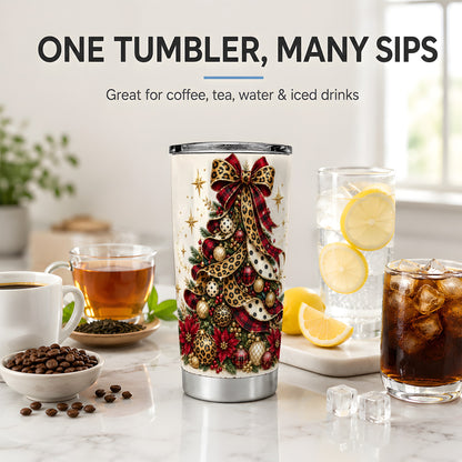 #pl[20oz|Steel] Leopard Christmas Tree Drinkware, 20oz Tumbler with Plaid Ribbon Art