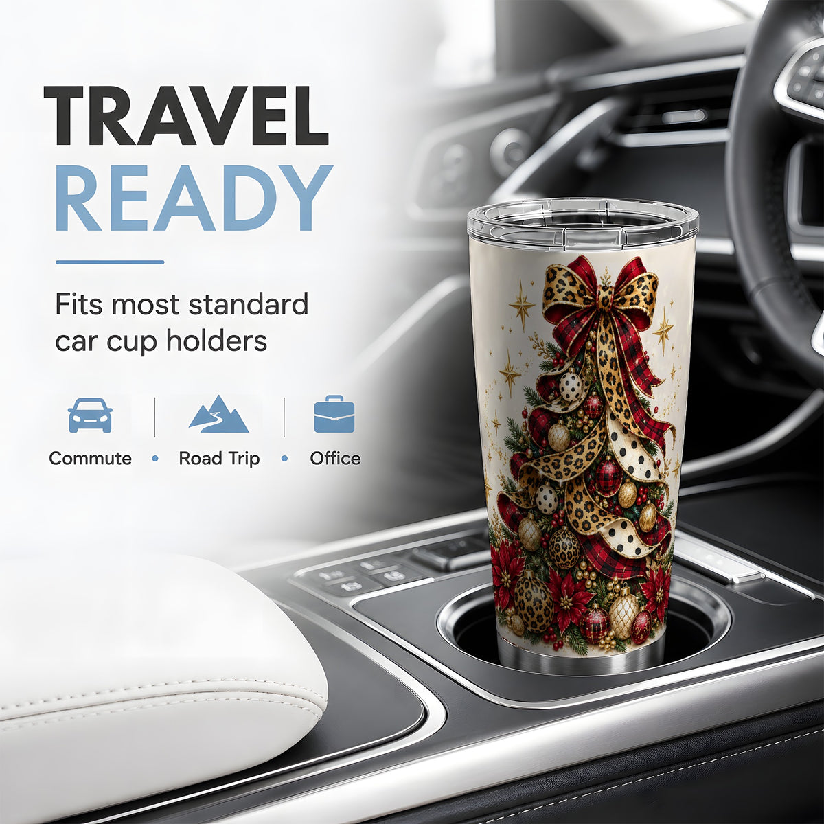 #pl[20oz|Steel] Leopard Christmas Tree Drinkware, 20oz Tumbler with Plaid Ribbon Art