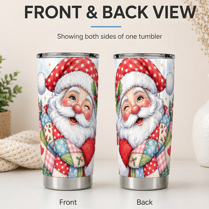 #pl[20oz|Steel] Patchwork Santa Christmas Drinkware, 20oz Tumbler with Watercolor Art
