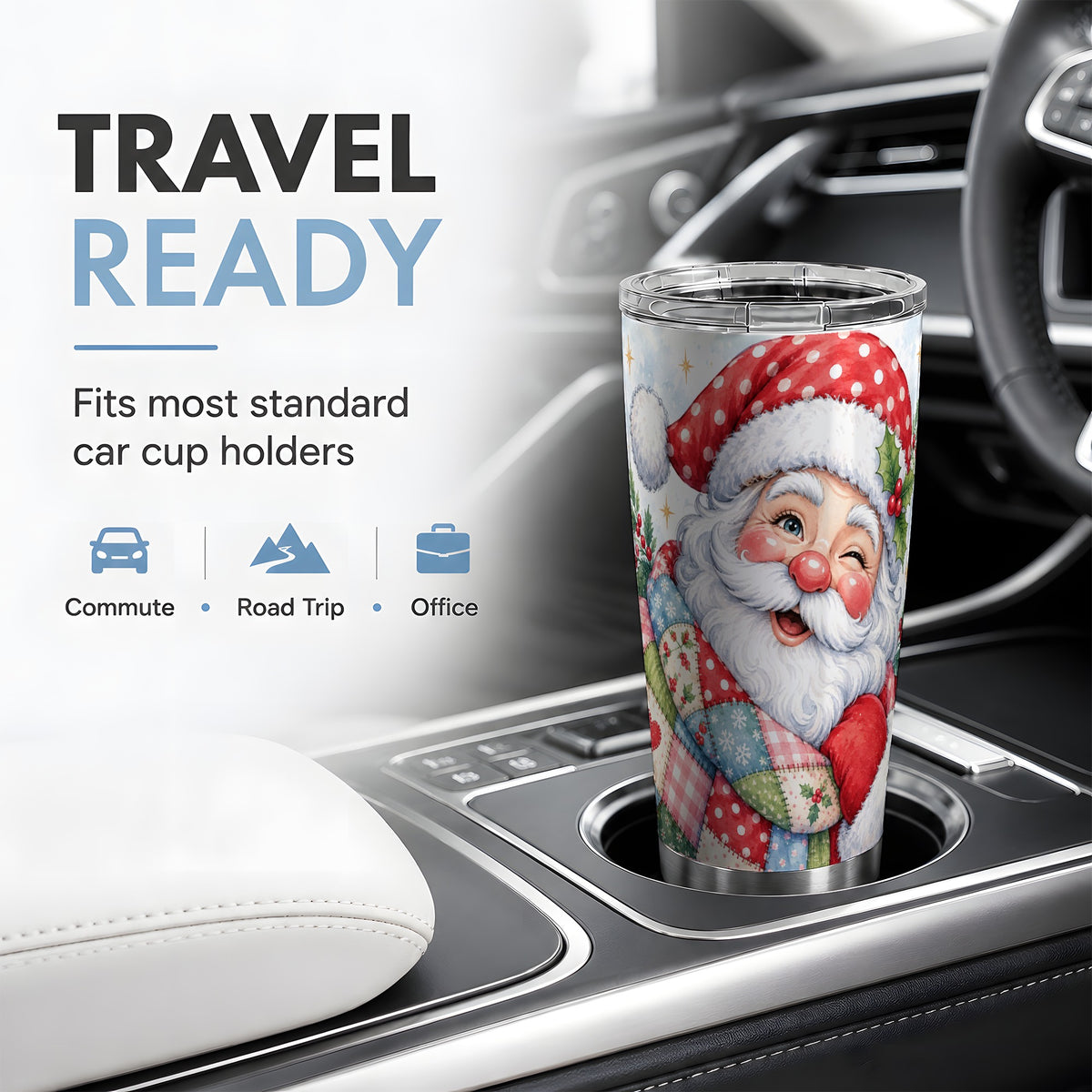 #pl[20oz|Steel] Patchwork Santa Christmas Drinkware, 20oz Tumbler with Watercolor Art