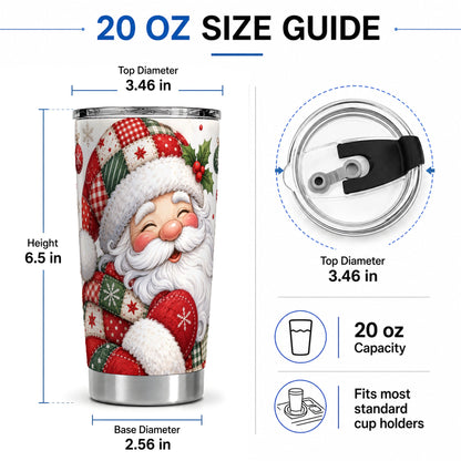 #pl[20oz|Steel] Patchwork Santa Christmas Drinkware, 20oz Tumbler with Snowflake Art