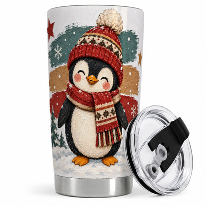 Winter Penguin Christmas 20oz Tumbler, Cozy Scarf Holiday Artwork