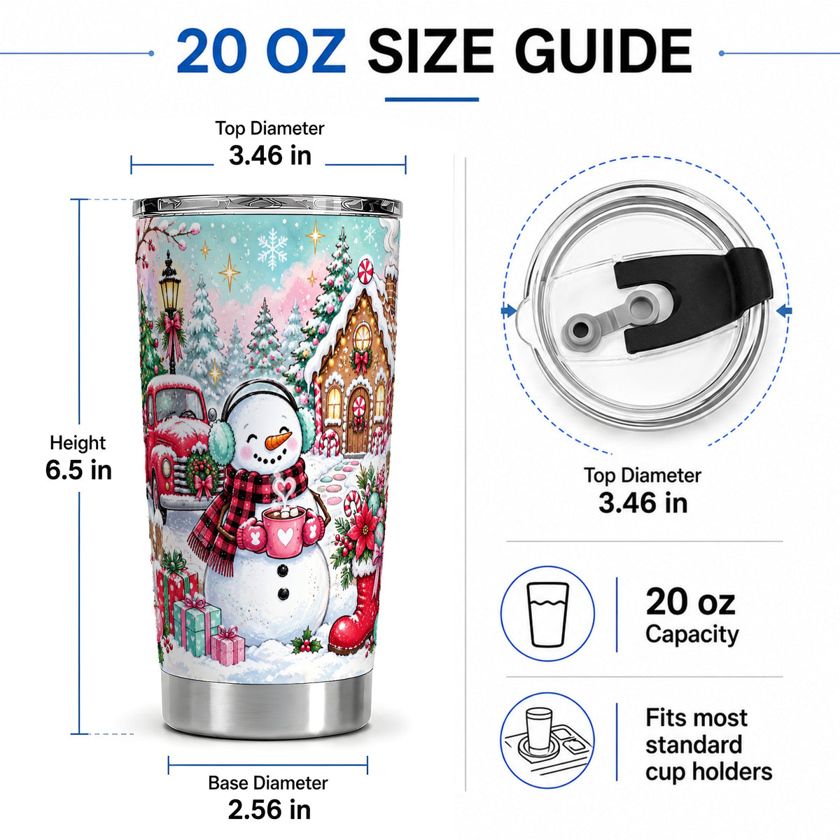 #pl[20oz|Steel] Christmas Snowman 20oz Tumbler, Gingerbread Winter Holiday Drinkware