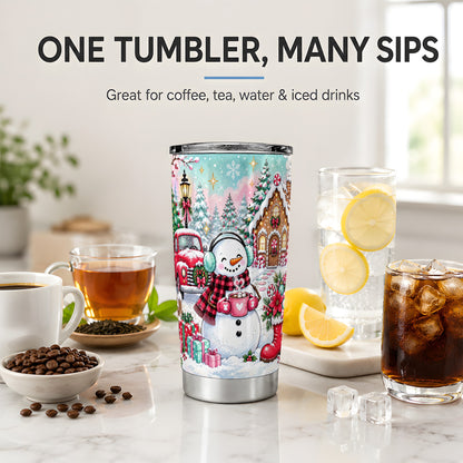 #pl[20oz|Steel] Christmas Snowman 20oz Tumbler, Gingerbread Winter Holiday Drinkware