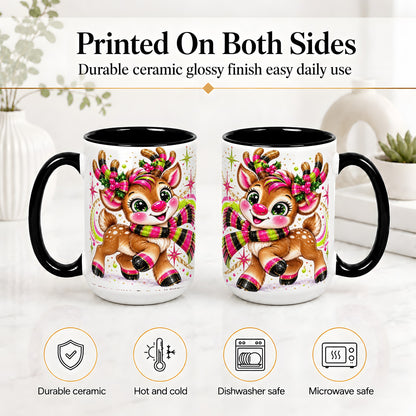 #pl[15oz|Black] Bright Christmas Reindeer Accent Mug, Ceramic Mug for Coffee and Tea