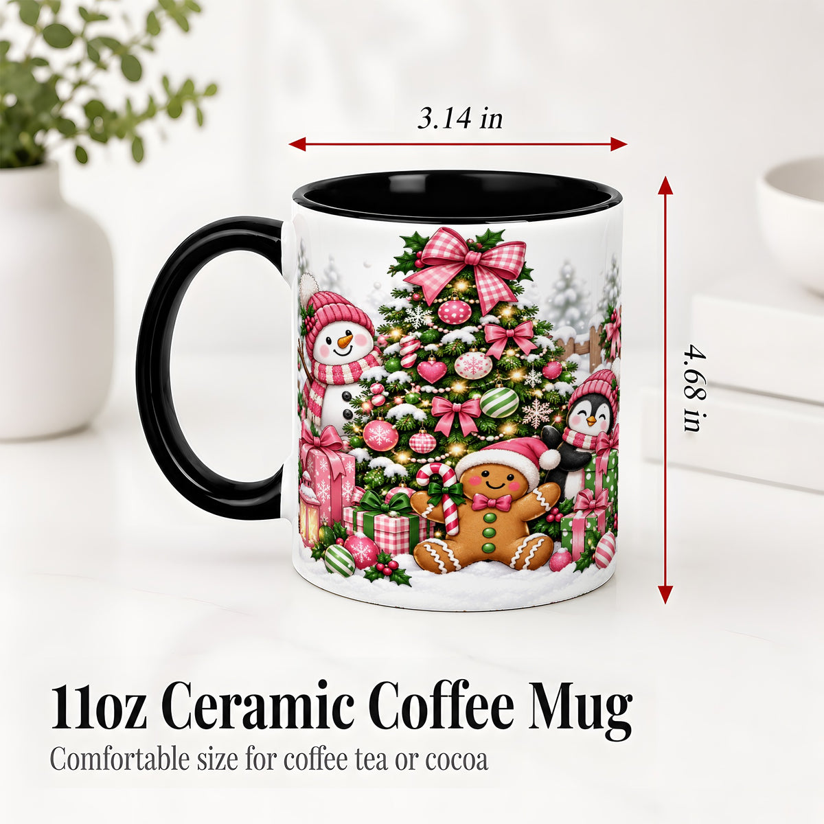 #pl[11oz|Black] Cute Christmas Characters Accent Mug, Ceramic Mug for Coffee and Tea